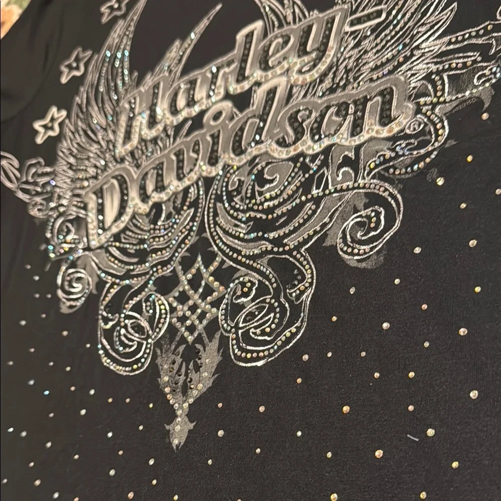 Vintage Rare Bling Harley-Davidson Black Graphic T-Shirt Medium - Picture 2 of 5
